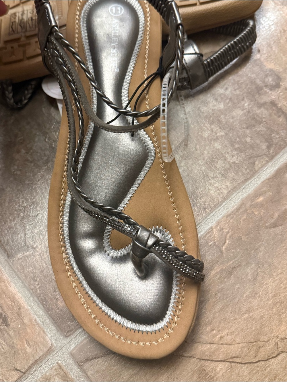 Ashley Blue Gunmetal Braided Rhinestone Comfort Sandals Sz 11 Metallic NWT - Picture 6 of 6